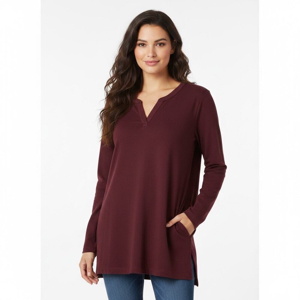Duluth Trading 2X Burgundy Long Tunic Sweatshirt Pullover Cozy Casual Capsule